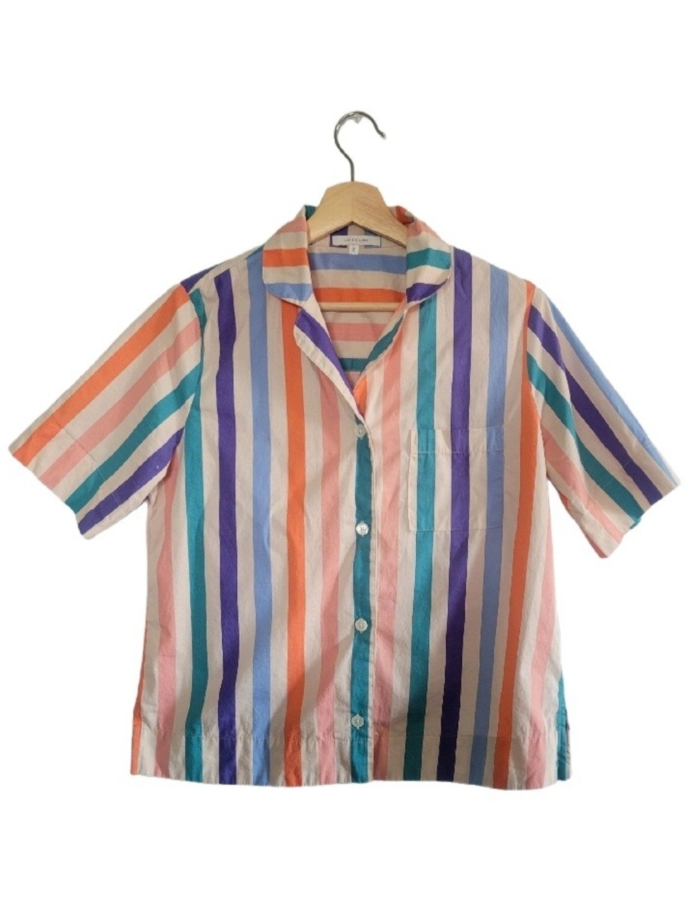 LOVE & LORE Women's XS Organic Cotton Multicolor Striped Button Front Camp Shirt